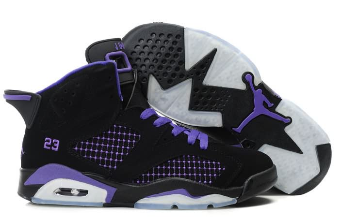 On Sale Womens Air Jordan 6 (VI) Embroidery Black Purple